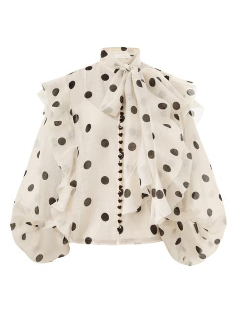 Zimmermann CRUSH TIE NECK RUFFLE 블라우스
