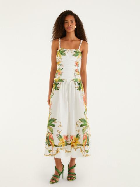 FARM RIO Tropical Royalty Off-White Midi Dress Sleeveless
