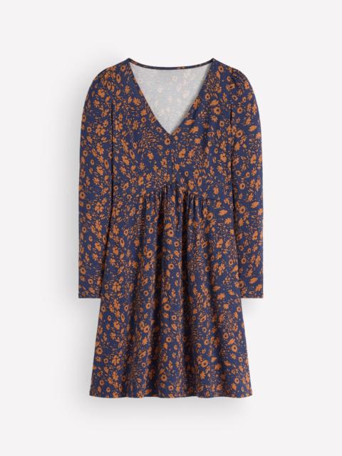 BODEN Briony Jersey Short Dress-French Navy, Scattered Flora