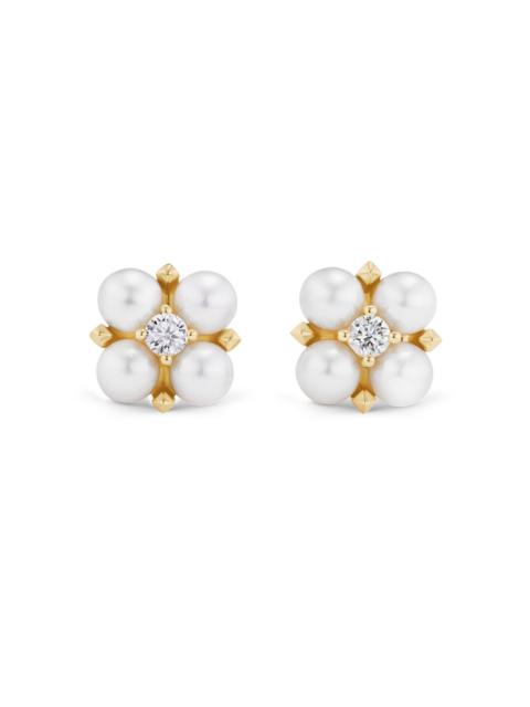 DAVID YURMAN Women's Petite Modern Renaissance Pearl Stud Earrings in 18K Yellow Gold with Diamonds, 7.8MM - Akoy