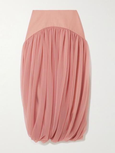ABADIA Paneled gathered twill and chiffon maxi skirt Pink