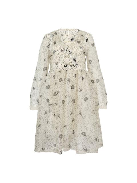 RENLI SU Silk Print Long Sleeve Dress