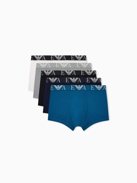 EMPORIO ARMANI FIVE-PACK STRETCH COTTON JERSEY TRUNKS WITH LOGO WAISTBAND