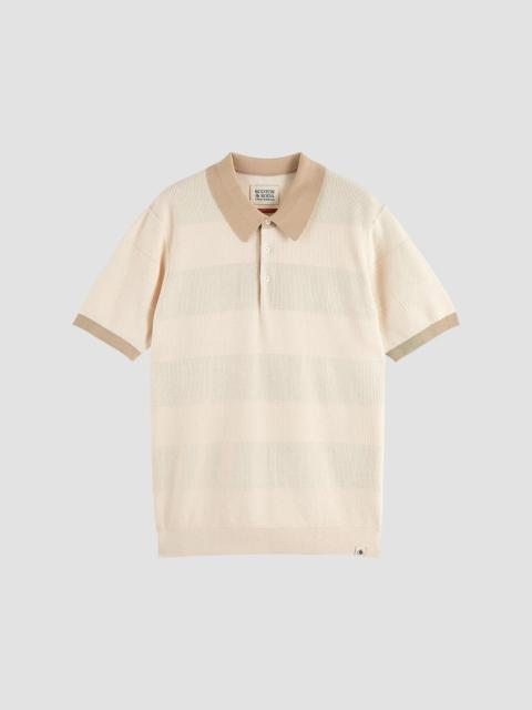 SCOTCH & SODA Men's Textured Cotton Knit Polo Shirt - Eggshell