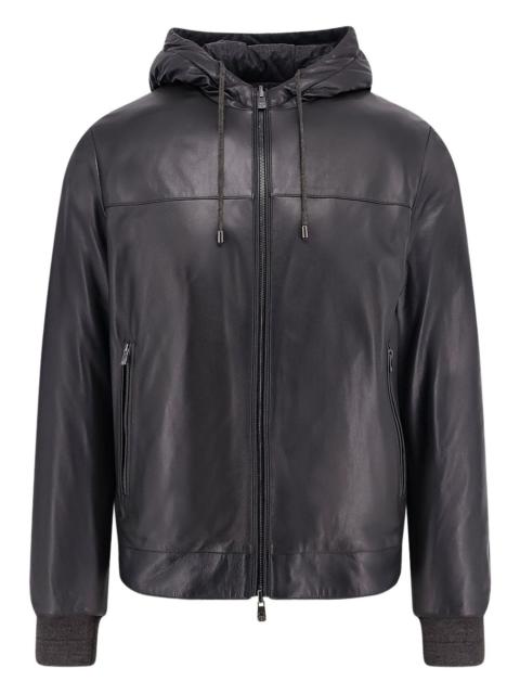 CORNELIANI lined hooded leather jacket
