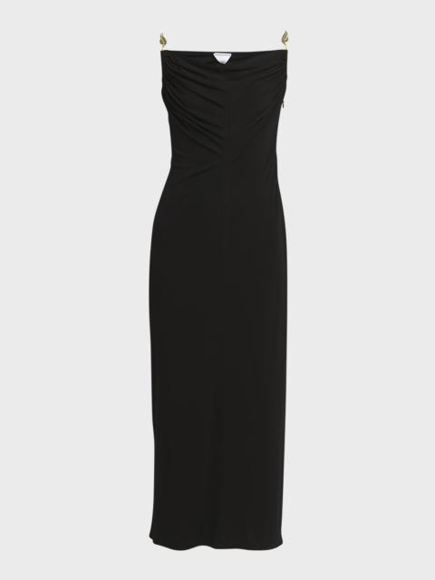 Bottega Veneta Matte Crepe Jersey Midi Dress with Embellished Hardware Straps
