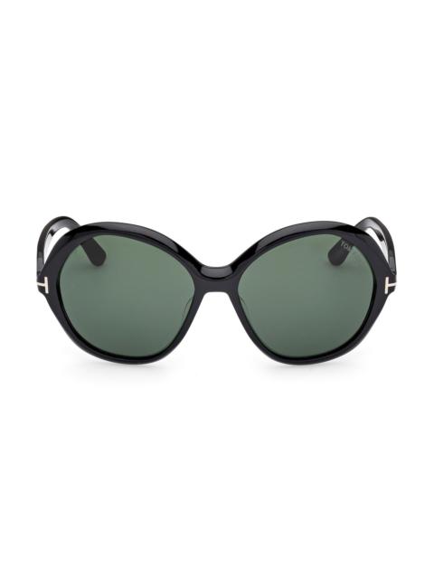 TOM FORD Women's Annabelle 60MM Round Oversized Sunglasses - Shiny Black Green
