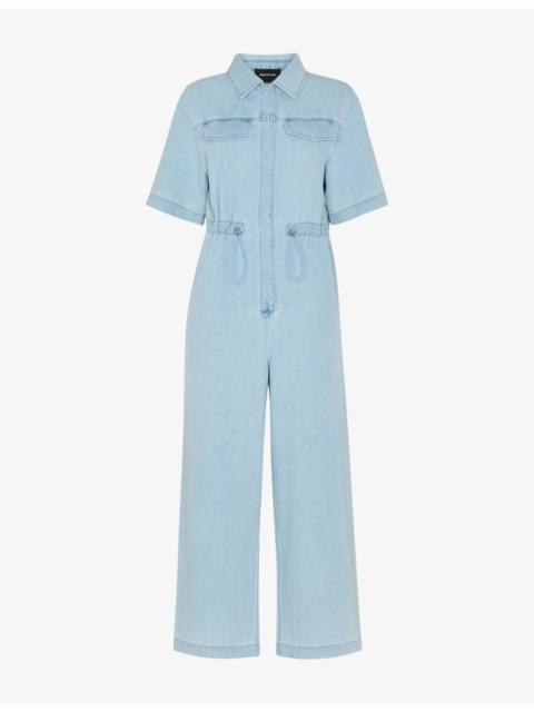 WHISTLES Drawstring-Waist Short-Sleeve Denim Jumpsuit