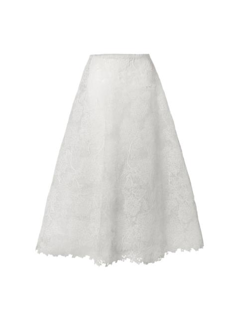 CAROLINA HERRERA High-Rise Hydrangea Floral Lace Midi Skirt white