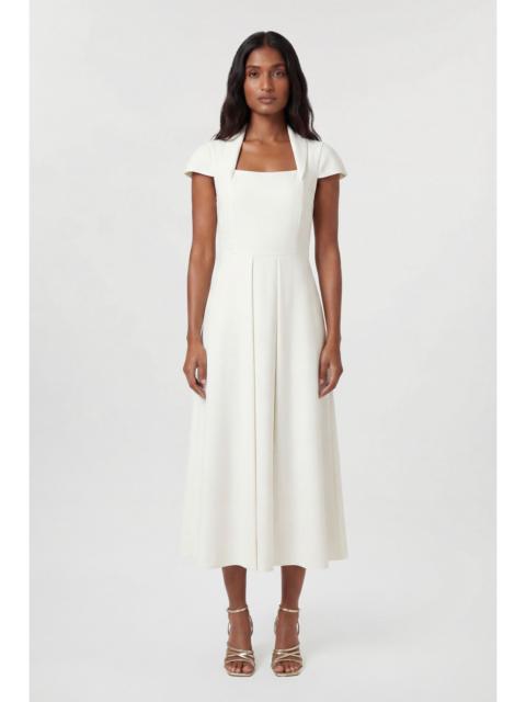 KAREN MILLEN Compact Stretch Tailored Square Neck Full Skirted Midi Dress