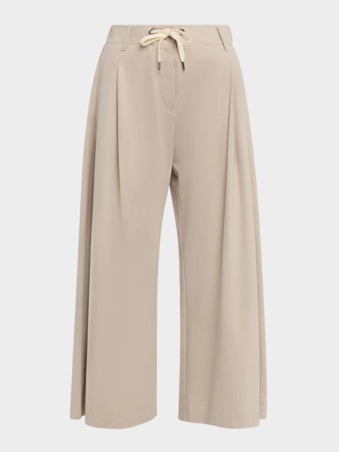 Pleated Wide-Leg Crop Sport Pants