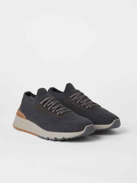 Wool knit and semi-polished calfskin runners with warm inner lining