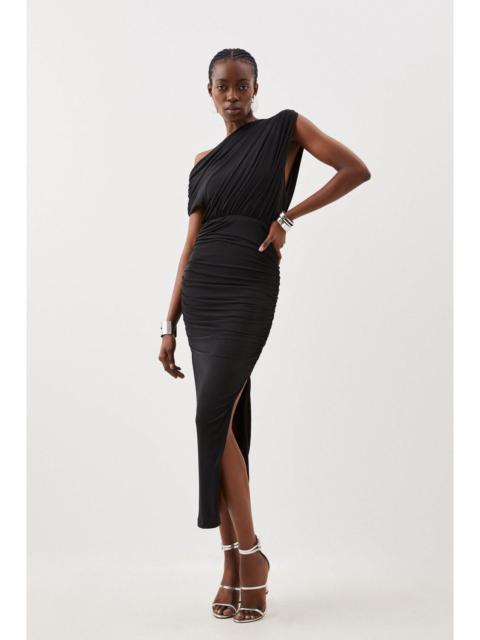 KAREN MILLEN Jersey Crepe Asymmetric Neckline Maxi Dress