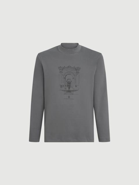 Brunello Cucinelli Cotton interlock long sleeve T-shirt with mock neck and print