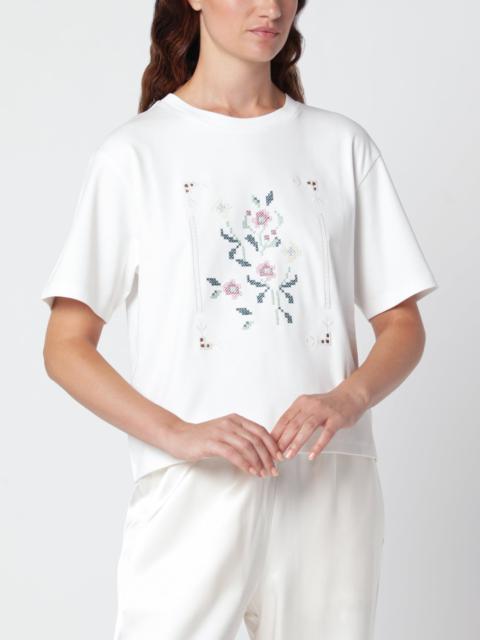 WEEKEND Max Mara White T-shirt in cotton with floral embroidery