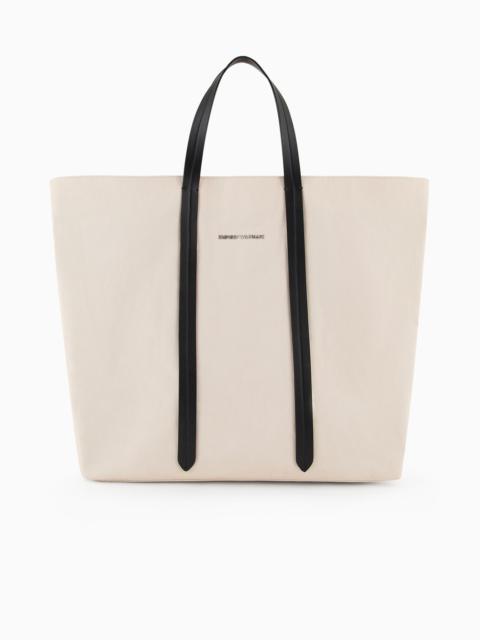 EMPORIO ARMANI Canvas shopper bag with shoulder strap