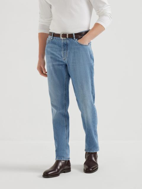 Lightweight denim traditional fit five-pocket trousers