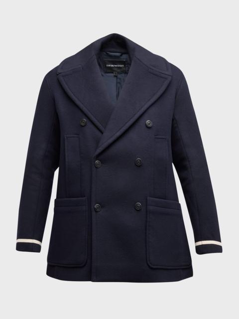 Men's Multi-Pocket Peacoat with Striped Cuffs