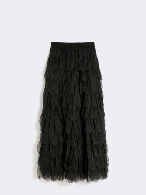 Max Mara Long skirt with petals in silk organza - BLACK