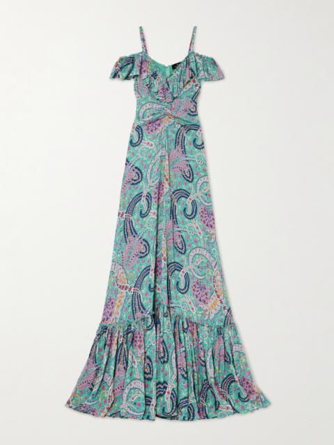 Etro Off-the-shoulder Ruffled Paisley-print Georgette Maxi Dress