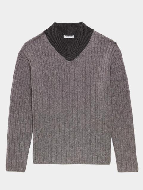 Helmut Lang Men's Contrast V-Neck Wool Sweater