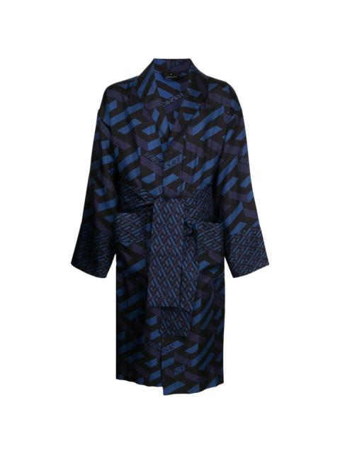 Greca-pattern silk robe