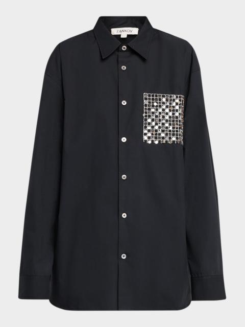 ZANKOV Long-Sleeve Sequined Pocket Shirt