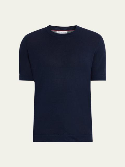 Brunello Cucinelli Men's Linen and Cotton Knit Short-Sleeve Sweater