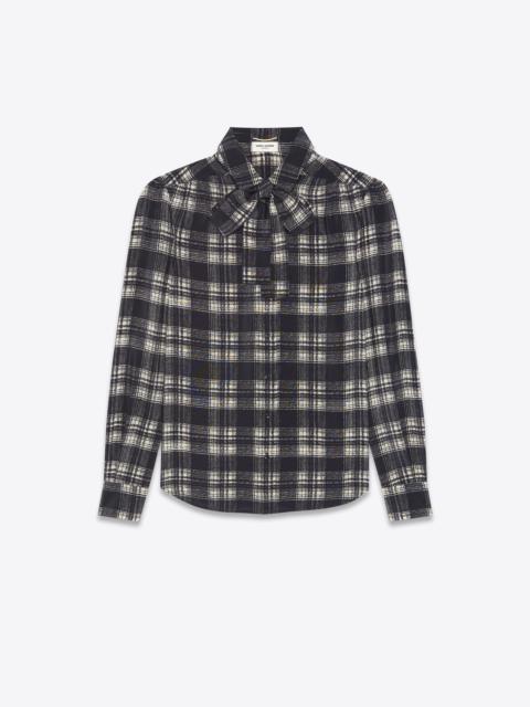 SAINT LAURENT lavallière-neck blouse in checked crepe de chine