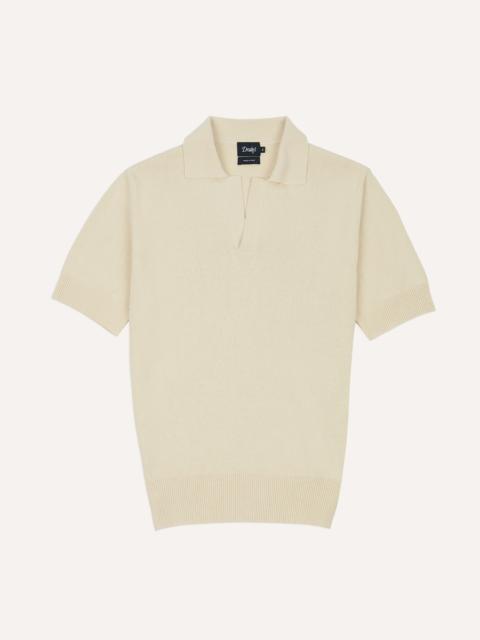 Drake's Ecru Knitted Silk Short-Sleeve Polo Shirt