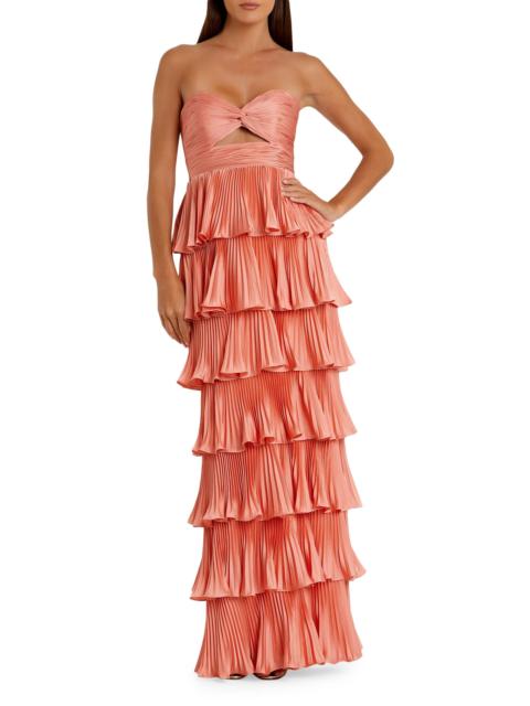 MAC DUGGAL Women's Ieena Pleated Charmeuse Strapless Tiered Ruffle Gown - Terracotta