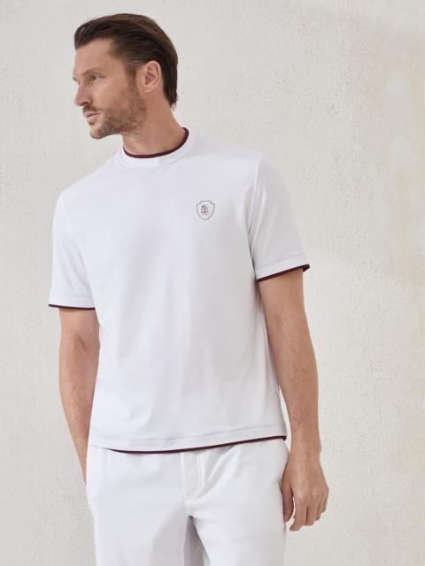 Comfort nylon crew neck T-shirt with faux-layering and logo