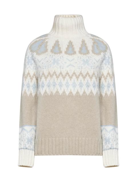 Herno Milky white wool and cashmere blend sweater with Norwegian jacquard pattern.