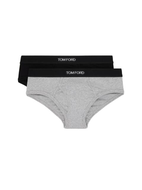 TOM FORD Two-Pack Black & Gray Cotton Briefs