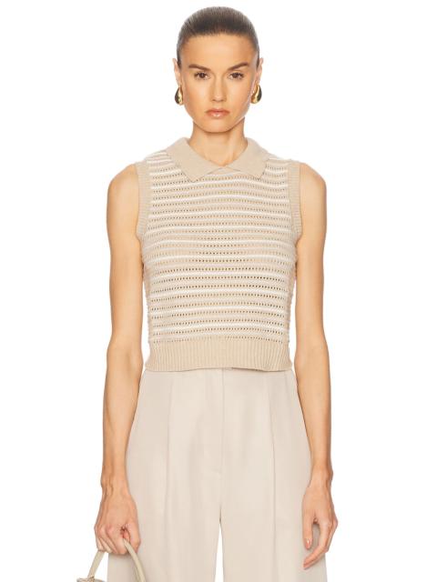 MATTHEW BRUCH Striped Mesh Collared Tank Top