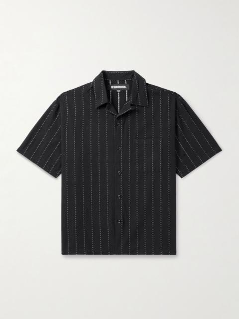 NEIGHBORHOOD Dobby Convertible-Collar Striped Cotton-Poplin Shirt Black