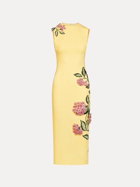 Oscar de la Renta PORCELAIN FLOWER EMBROIDERED DRESS