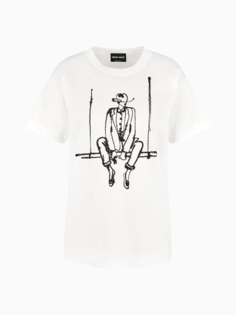 GIORGIO ARMANI Cotton interlock crew-neck T-shirt with contrasting embroidery