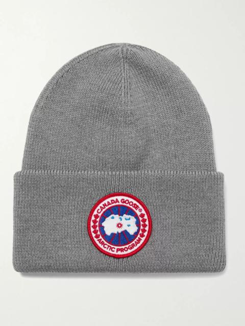 Canada Goose Logo-Appliquéd Merino Wool Beanie Gray