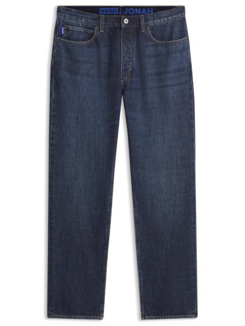 HUGO REGULAR-FIT JEANS IN DARK-BLUE STONEWASHED DENIM