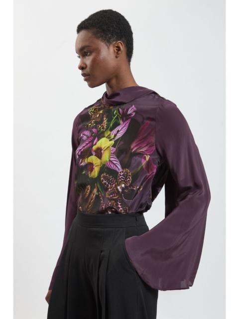 KAREN MILLEN Placement Orchid Print Drama Sleeve Top