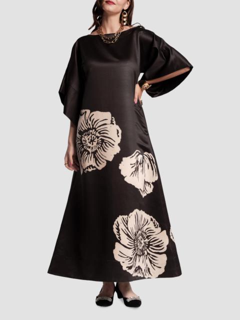FRANCES VALENTINE Women's Spinnaker Floral Satin Maxi Dress - Black Camel