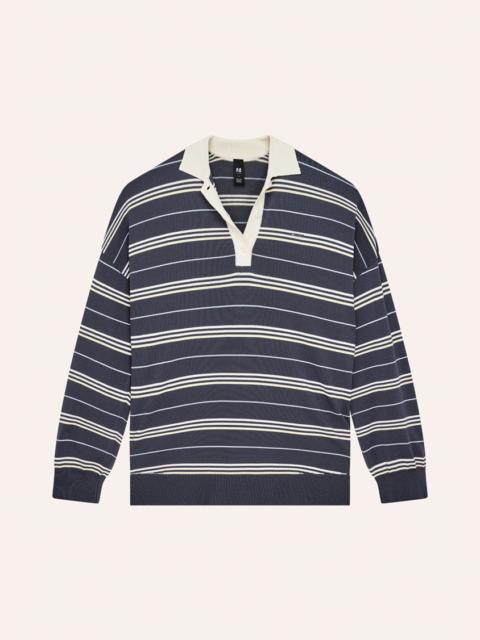 P.E NATION STRATA RUGBY KNIT IN MARINE BLUE STRIPE