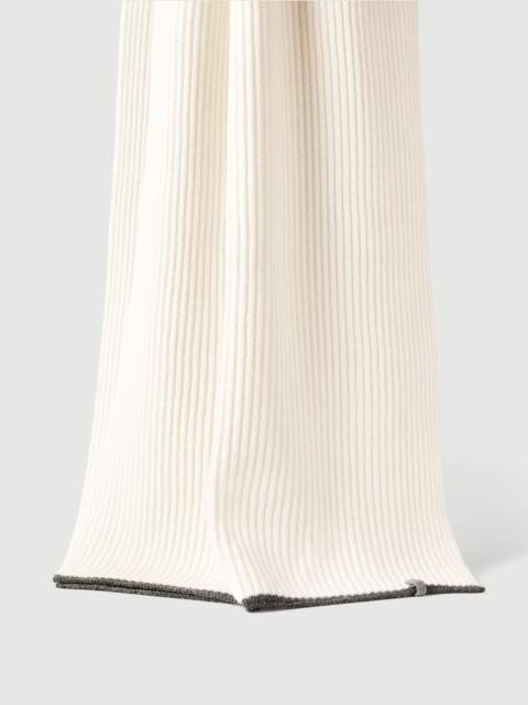 Brunello Cucinelli Cashmere English rib knit scarf with monili
