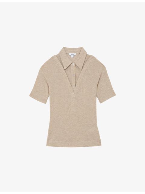 REISS Shona Collar-Insert Stretch-Knit Top