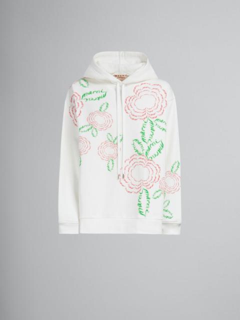 WHITE COTTON HOODIE WITH MARNI POPPIES