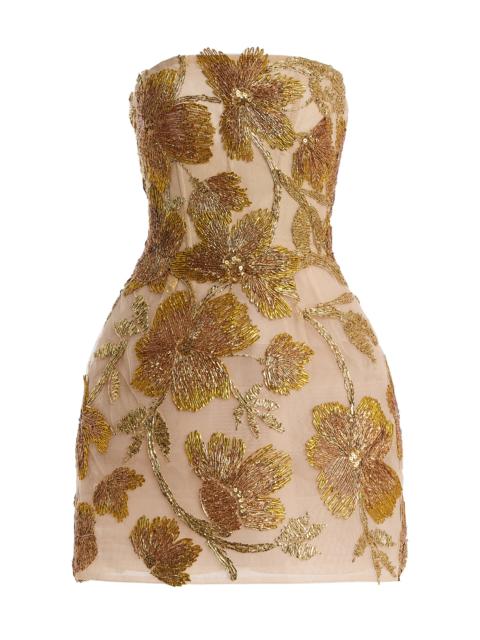 Monique Lhuillier Floral-Embroidered Tulle Mini Dress multi