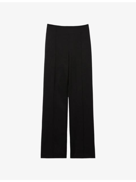 Claudie Pierlot Straight-Leg Belted-Waist Satin Trousers