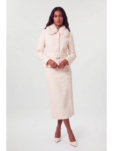 KAREN MILLEN Petite Texture Tweed Button Midi Pencil Skirt