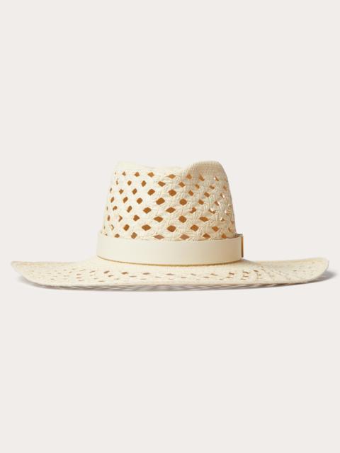 V DETAIL STRAW AND LEATHER FEDORA HAT